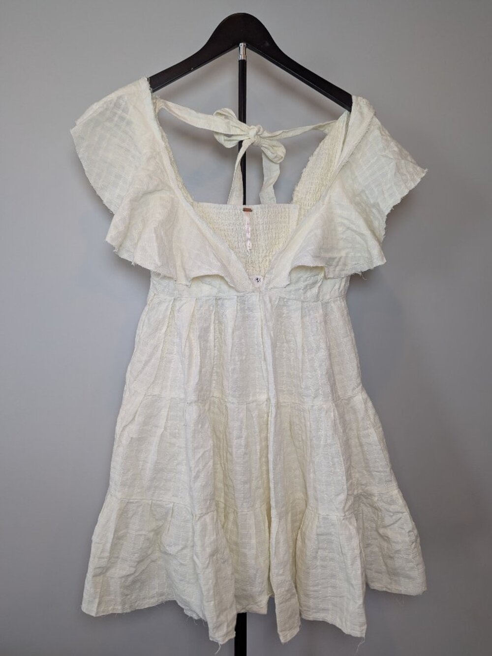 NWT Free People Women Size M Undone Ecru Wash Ruffle Tiered Mini Baby Doll Dress